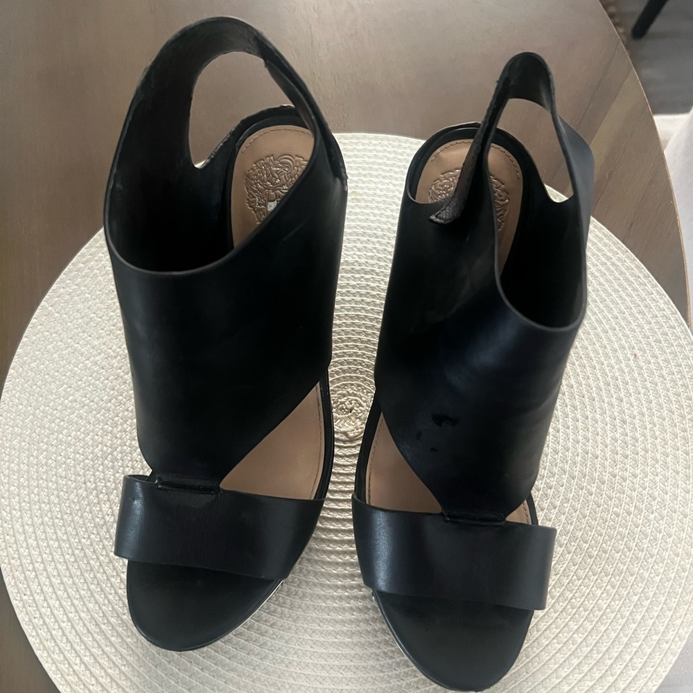Vince Camuto open toe black wedges